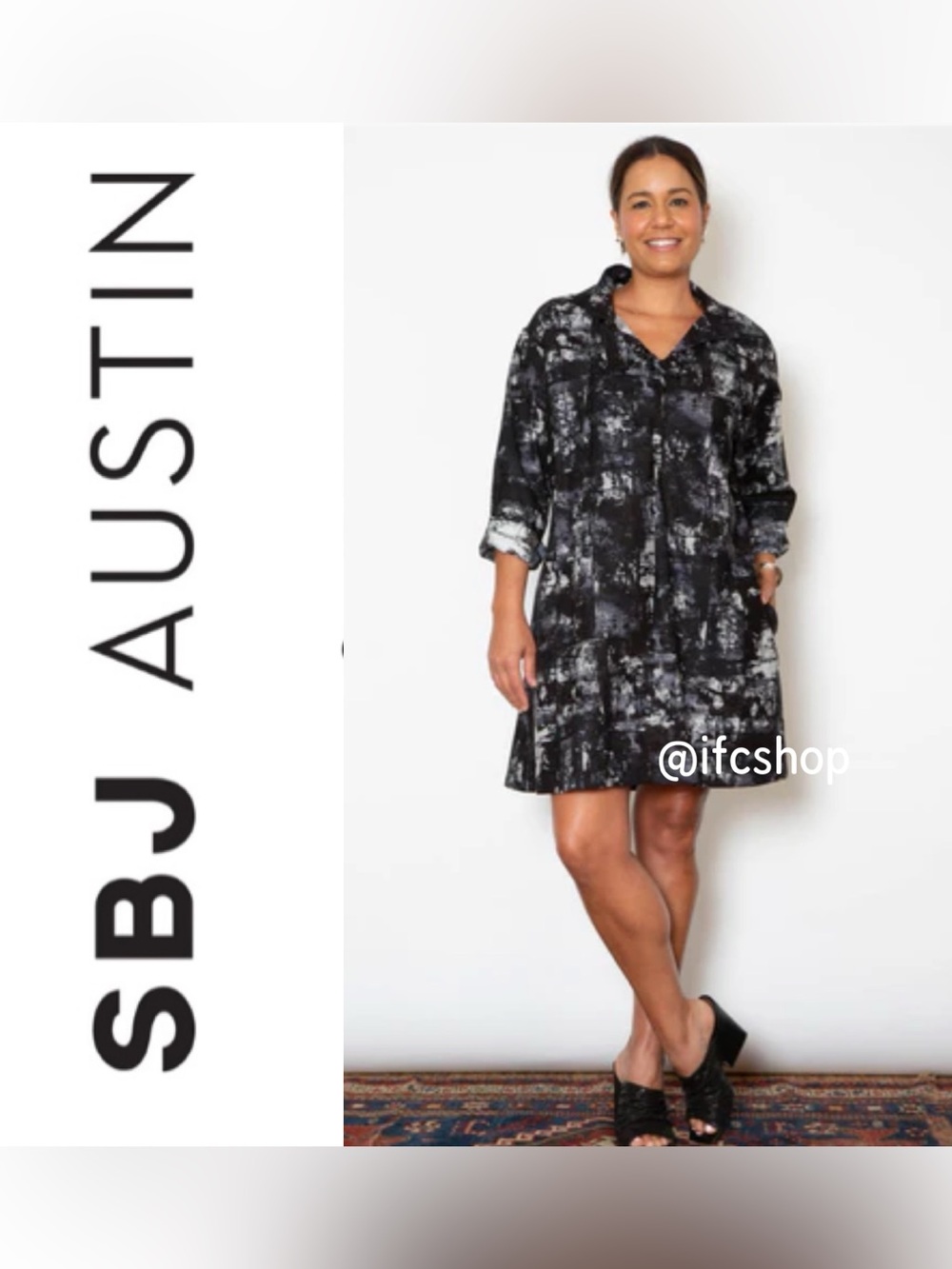 SBJ Austin Sandra Dress in Dark Abstract